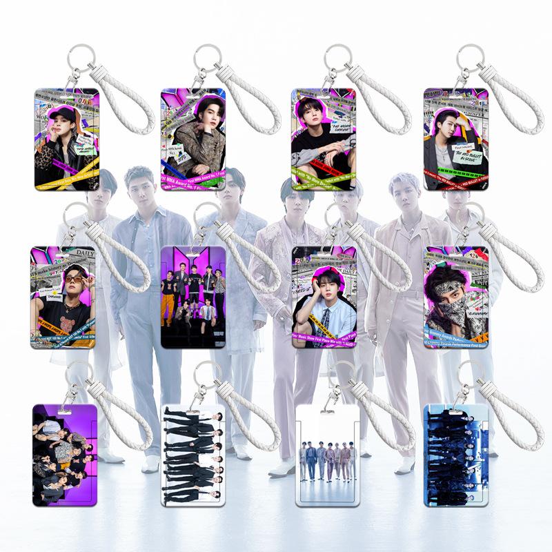 BTS Kpop Fotokartenhalter mit geflochtenem Lanyard, Bangtan Boys Graffiti Stil Ausweis & Lomo Kartenetui, ARMY Fans Sammlerstück