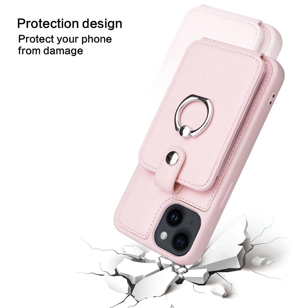 Leather Ring Wallet with Card Holder Phone Case for IPhone 16 15 14 13 12 11 Pro XR XS Max 8 7 Plus Protective Shockproof Cover