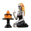 Skeleton Girl Ornament Skeleton Girl Eating A Cake Figurine Gothic Tabletop Sculpture for Halloween Party Decoration