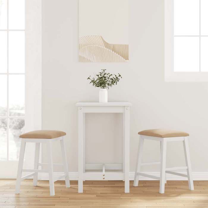 VidaXL Bar Chairs with Cushions 2 Pcs White Solid Rubberwood, Chair, Kitchen Bar Stool, Chair of 4102583