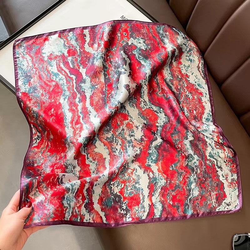 Natural Real Silk Scarf Women New Print Neck Hairband Square Shawl Neckerchief Female Hijab Poncho Bandana Headband