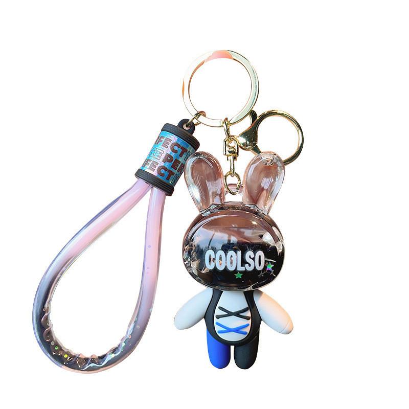 Adorable Acrylic Sand Flow Bunny Keychain Cute Couples Car Bag Key Accessory Gift