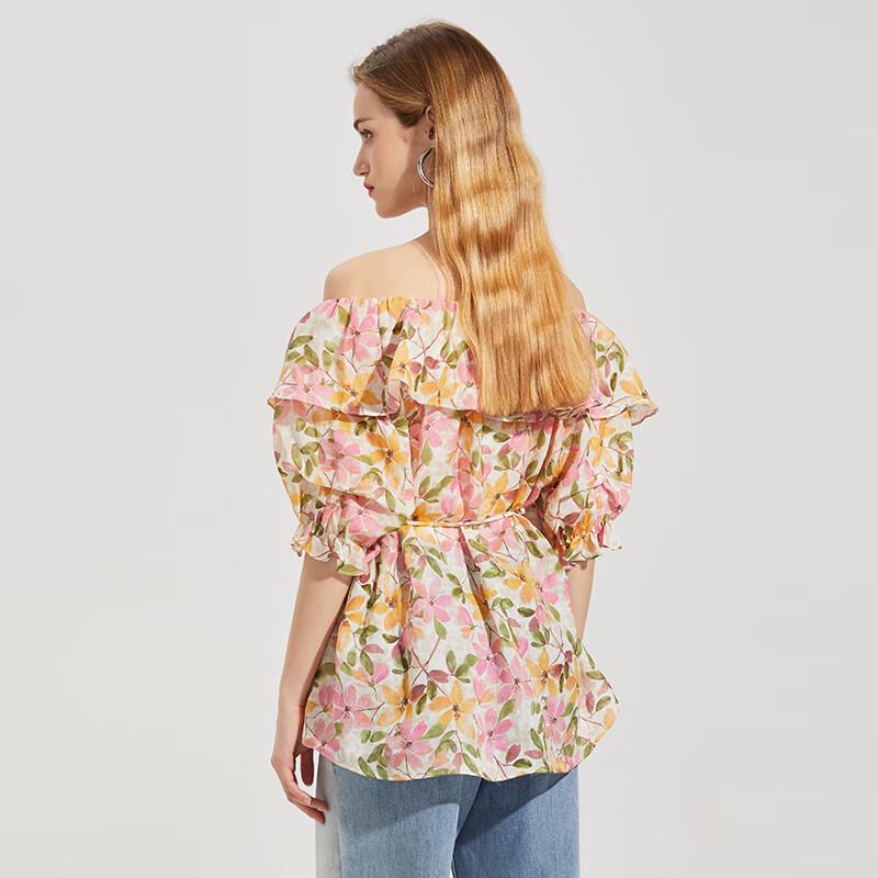 Tatu Women's Retro Floral Short Sleeve Shirt