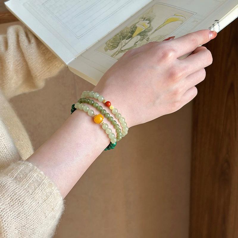Natural Hetian Jade Malachite Beaded Bracelet Light Luxury High Sense Fashion Temperament Bracelet New Jewelry Women