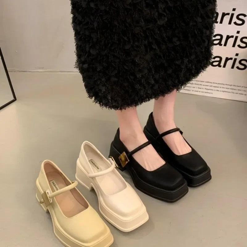Fashion 2024 Chunky Heels Women  Spring Summer New Fashion Casual  Shoes Ladies Designer Leather Sandals Fashion Versatile