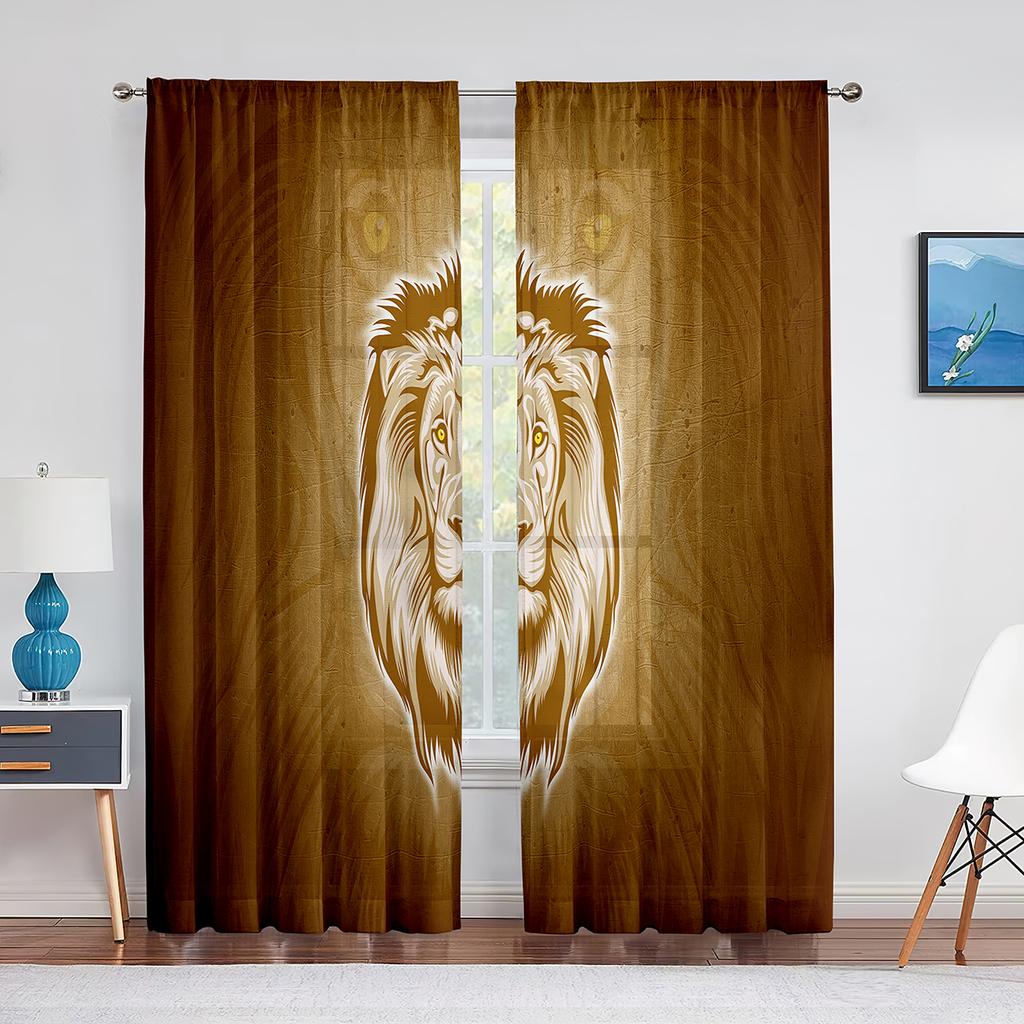 Fantasy Lion Starry Sky Tulle Curtains for Bedroom Living Room Decor Chiffon Sheer Voile Curtain for Balcony Kitchen Home Drape
