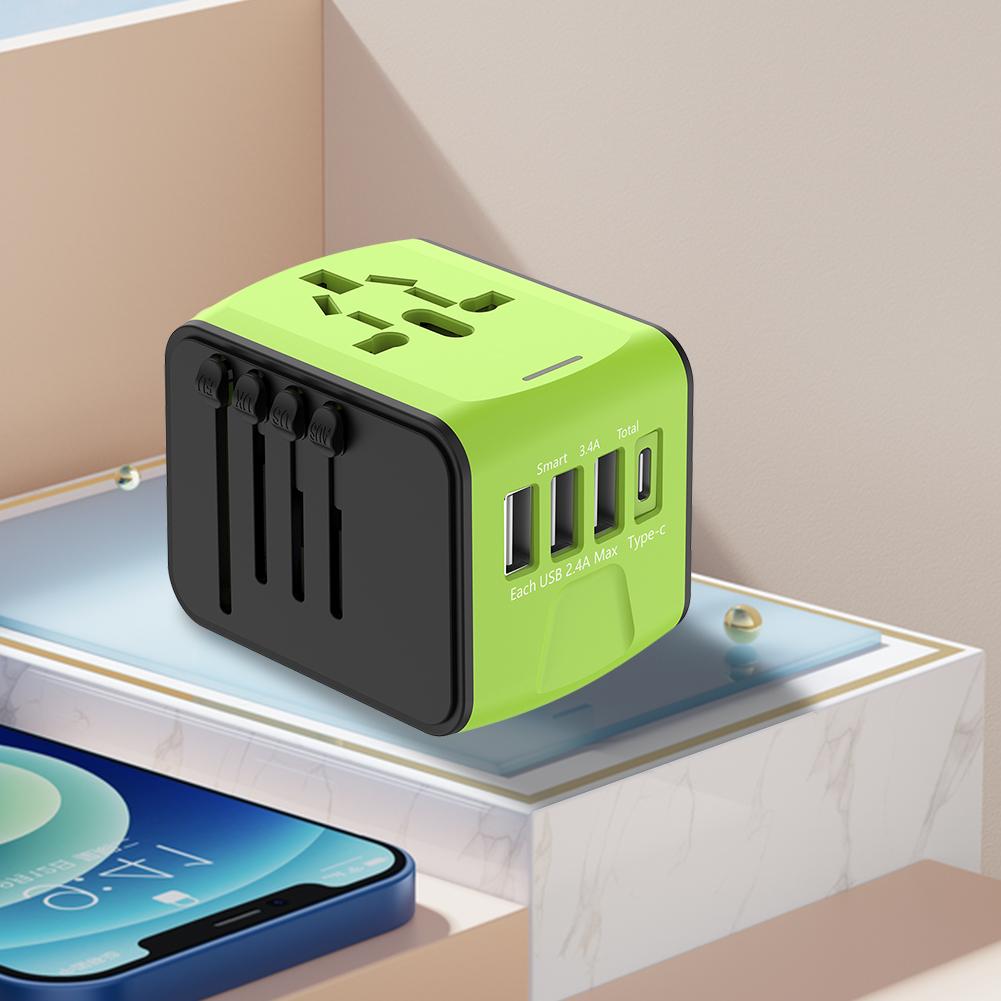 International Power Plug Adapter Portable Socket Converter 3 USB and 1 Type C Ports for for USA EU UK AU Cell Phone Laptop