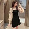 French Elegant Party Night Woman Mini Dress Patchwork Mesh Puff Sleeve Bow Sweet Girls Black Short Dresses Women Clothes Vestido