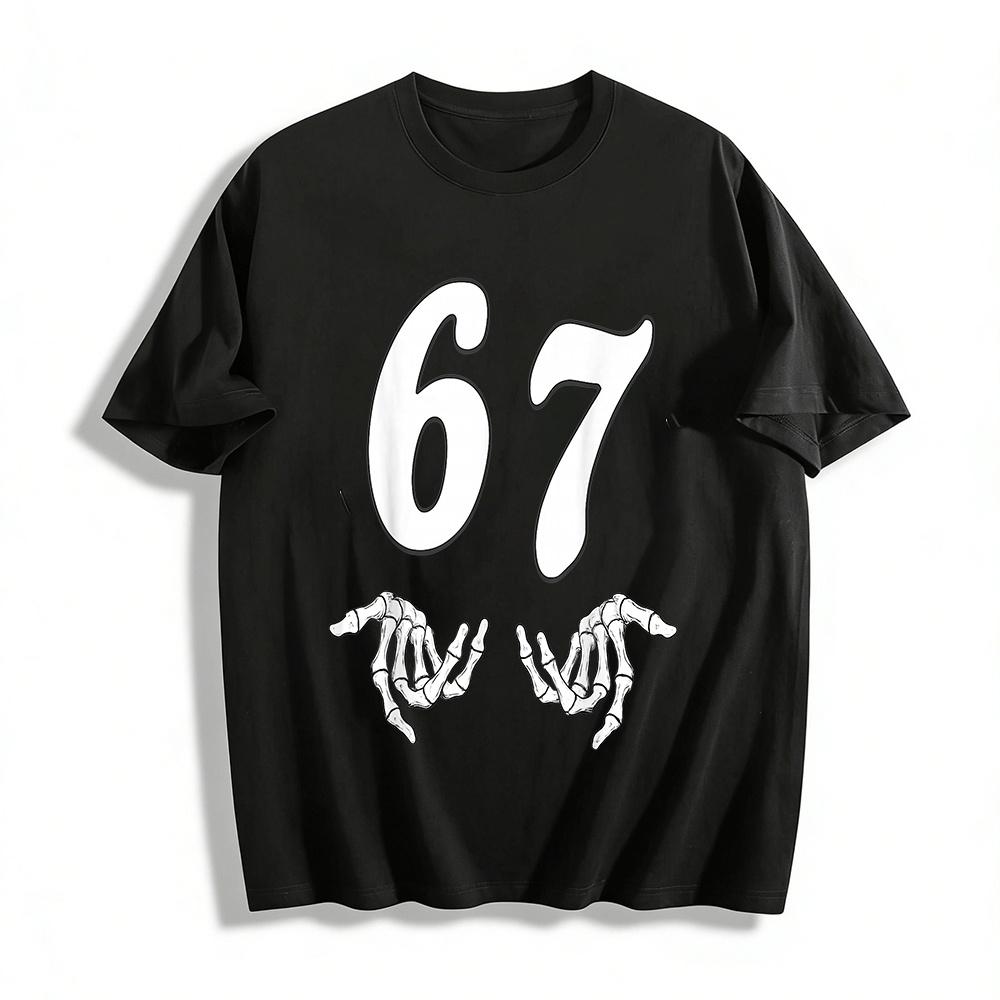 Skeleton Hands Gesture 67 Number Graphic Casual T-Shirt Pure cotton T-shirt XXS