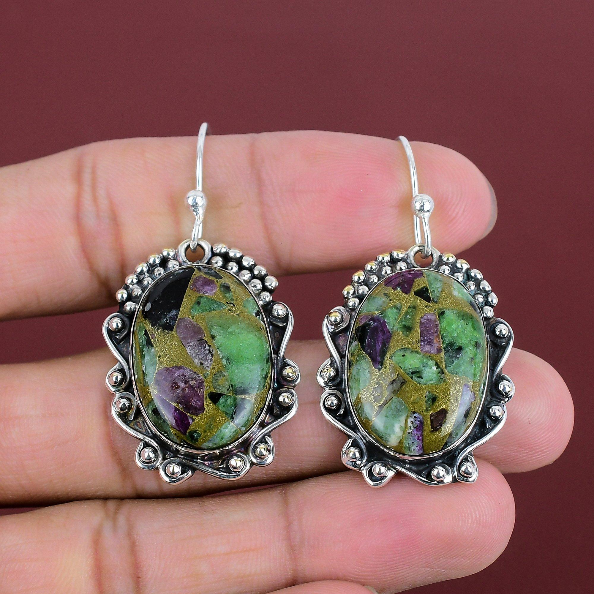 

Copper Ruby Zoisite Earring Natural Gemstone Earring 925 Sterling Silver Earring Handmade Amazing Jewelry Latest Design Earring Wedding Gift