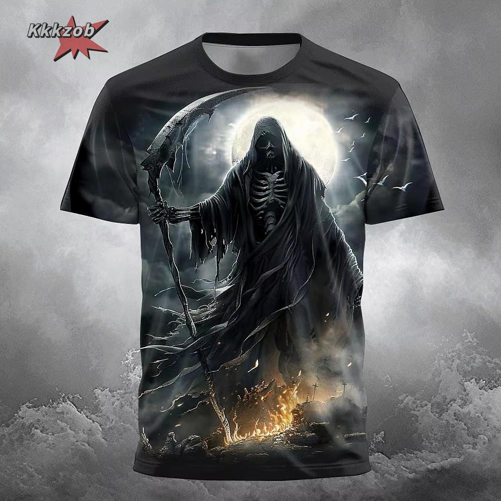 Skull Beer 3D Printed Gothic Horror Skull Men's Printed T-Shirt Party Street Casual T-Shirt Short Sleeve Round Neck Shirt Tops