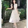 Plus Size French Style Fresh Dress Women Summer Gentle Embroidery Long Dress Chubby Girl Belly Covering Slimming A- Line Skirt.