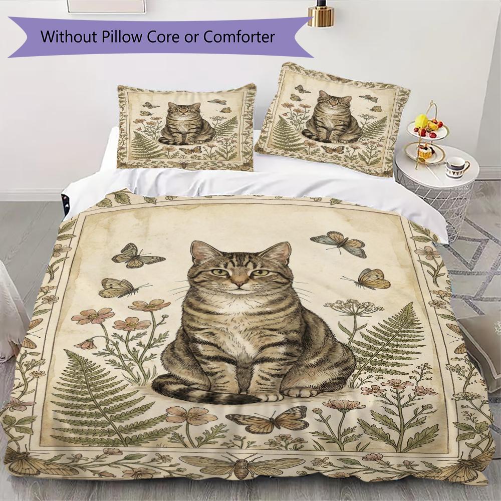 Set Copripiumino con Motivo Gatto Retrò Federa Decorazione per la Casa Regalo di Compleanno (1 * copripiumino + 2 * federe senza imbottitura)8