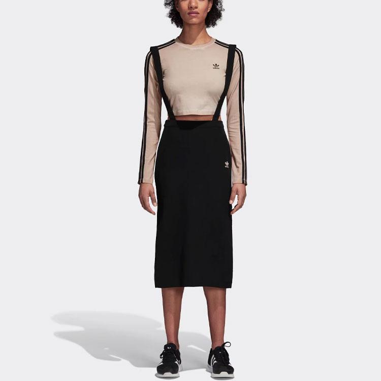 Adidas Originals Three Stripe Color Block Suspender Midi Casual Skirt Women skirts Black DU8487
