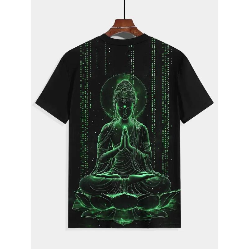 Large Men's Buddha Pattern 3D Printed Men's Round Neck Short Sleeved T-shirt Summer Fashion T-shirt Casual Comfortable Versatile Top