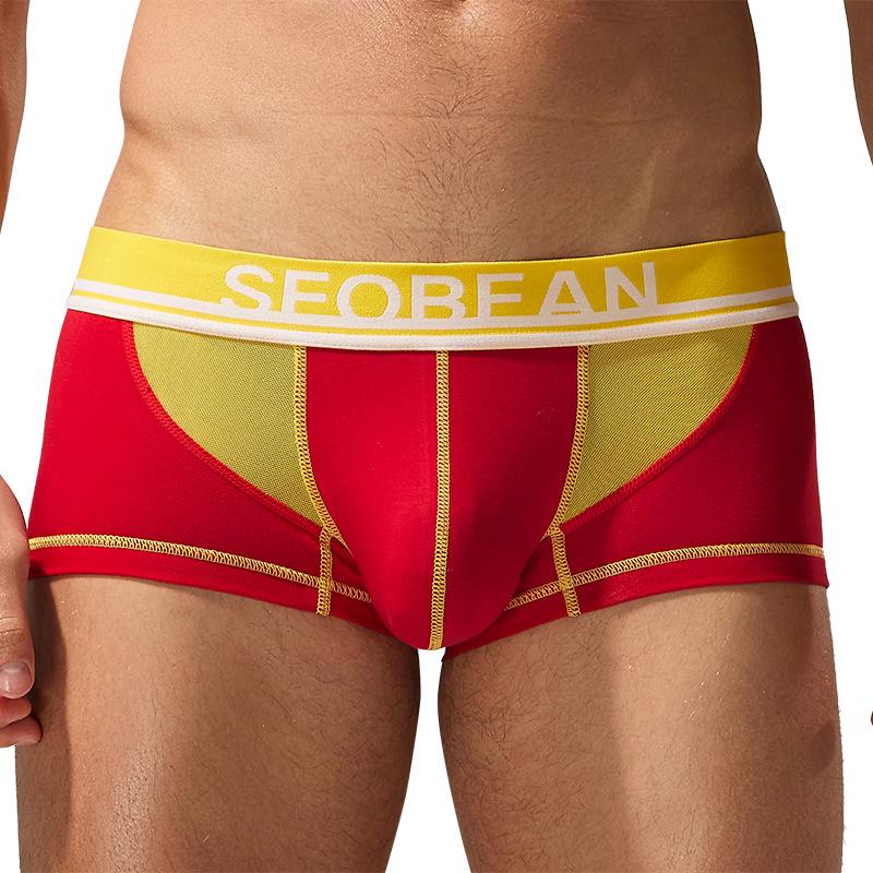 SEOBEAN Men's Fashion Splicing Boxer Briefs with No-Roll Edge & U-Convex Pouch - Comfortable Cotton Underwear