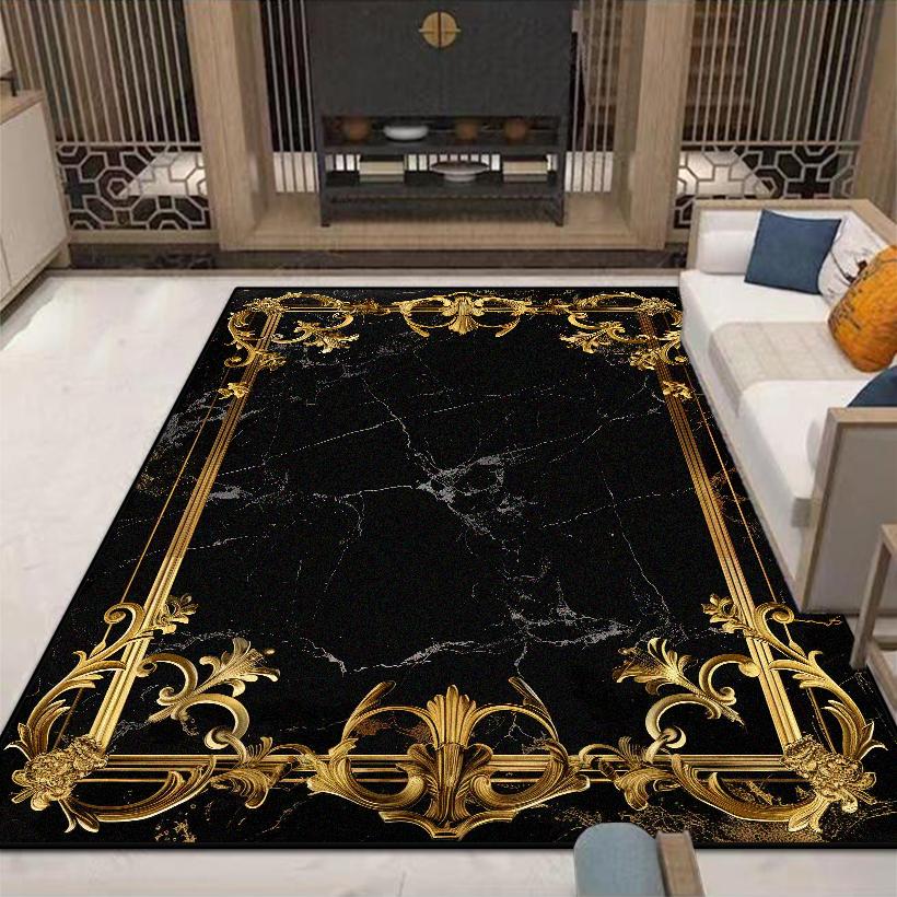 Black Gold Marble Luxury Carpet for Living Room Decorations Sofa Table Large Area Rugs Long Hallway Floor Mat Anti-slip Washable