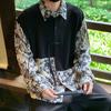 New Chinese Style Loose Tie-Dye Long Sleeve Shirt Men's Fashion Design Summer BF Trendy Patchwork Fake Two-Piece Button Shirt