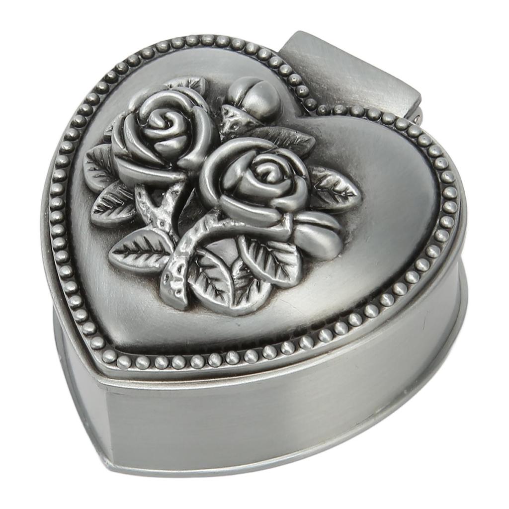 Zinc Alloy Heart Shape Jewelry Box Antique Heart Shape Rose Trinket Box Vintage Trinket Organizer