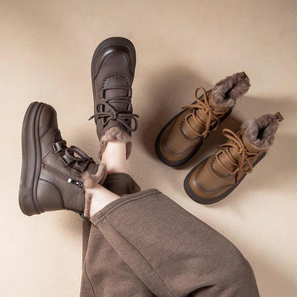 Women's Super Soft Cotton Snow Boots, Plus Velvet Warm Mid-Calf Martin Boots for Autumn and Winter