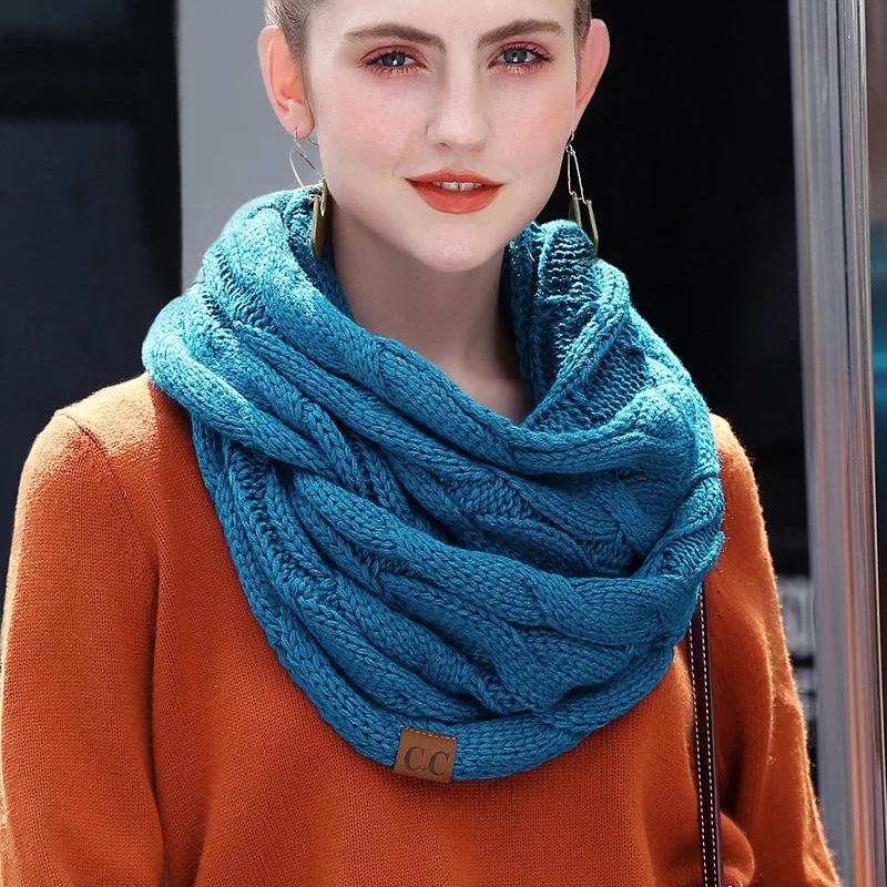 New Women Solid Color Cable Knitting Wool Snood Infinity Scarf Winter Neck Warmer Cowl Collar Circle Scarves AC041