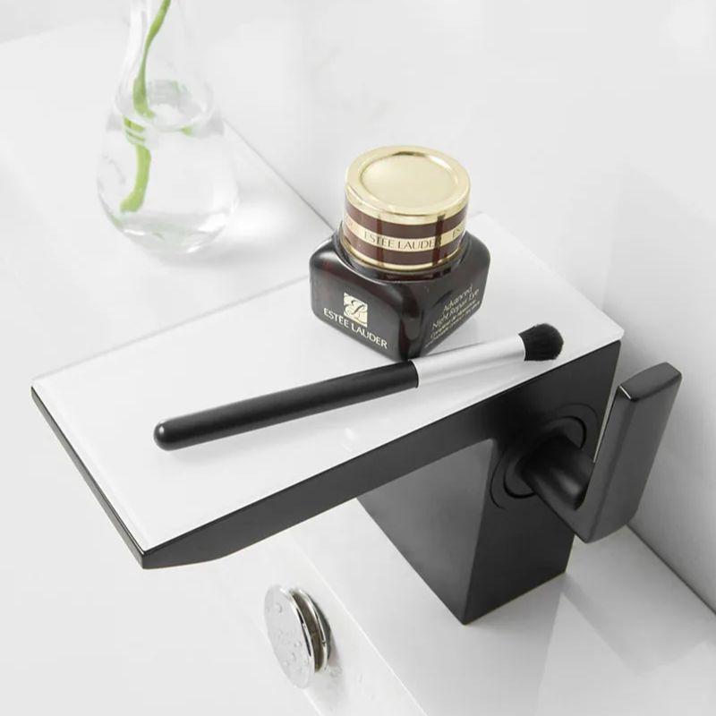 Black Waterfall Bathroom Basin Faucet Brass Deck Mounted Sink Faucet Single Handle Mixer Tap Hot and Cold Sink Faucet