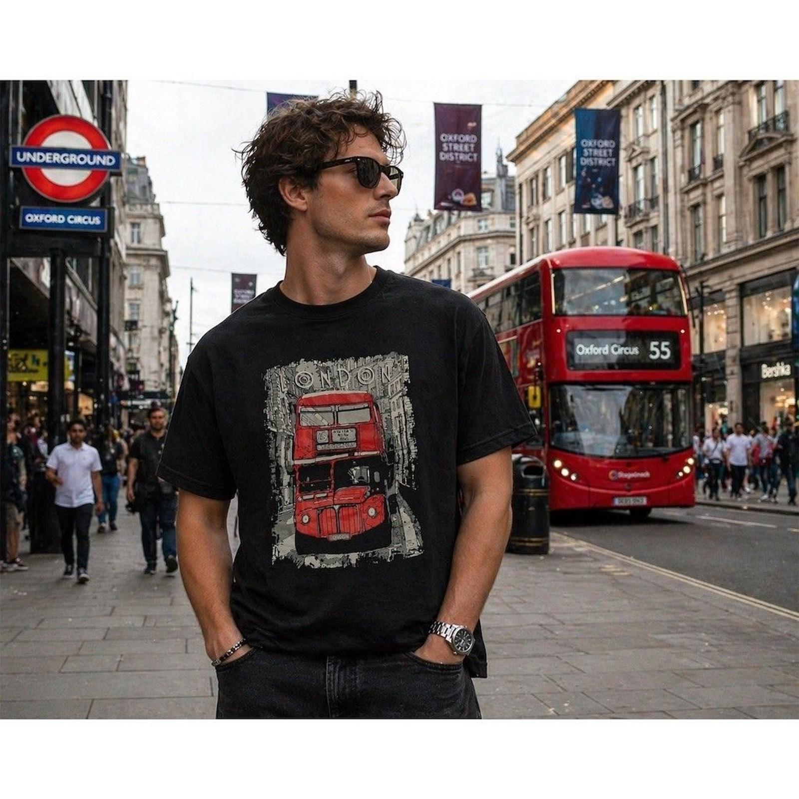 TEZENIS T-Shirt Unisex Size XXL Black London Double Decker Bus Graphic Tee S