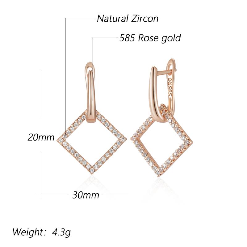Geometric Rhombus Full Natural Zircon Hoop Earrings For Women  Rose Gold Color Daily Fine Elegant Female Jewelry