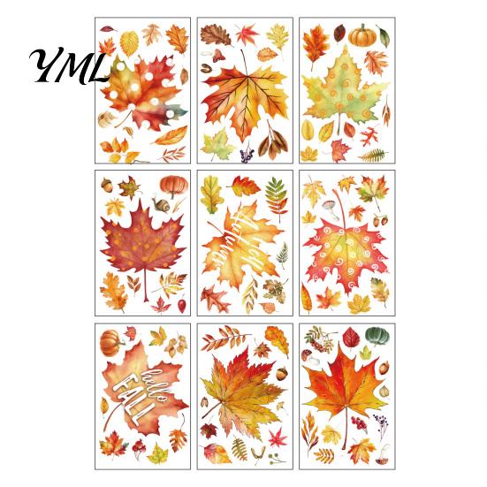 Removable Maple Leaf Decals 9 Sheets Fall Woodland Animals Window Clings, Autumn Pumpkin Autumnal Home Holiday Accents Squirrel Fox Rabbit Glass