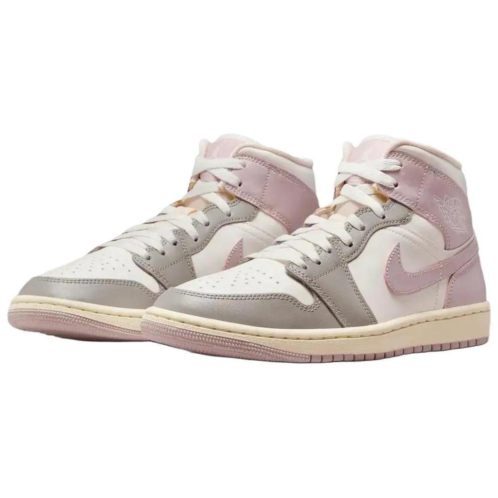 Womens Air Jordan 1 Mid 'Enigma Stone Coconut Milk Particle Rose' (women's sizes) Sail / Enigma Stone / Coconut Milk Vintage Basketball Shoes