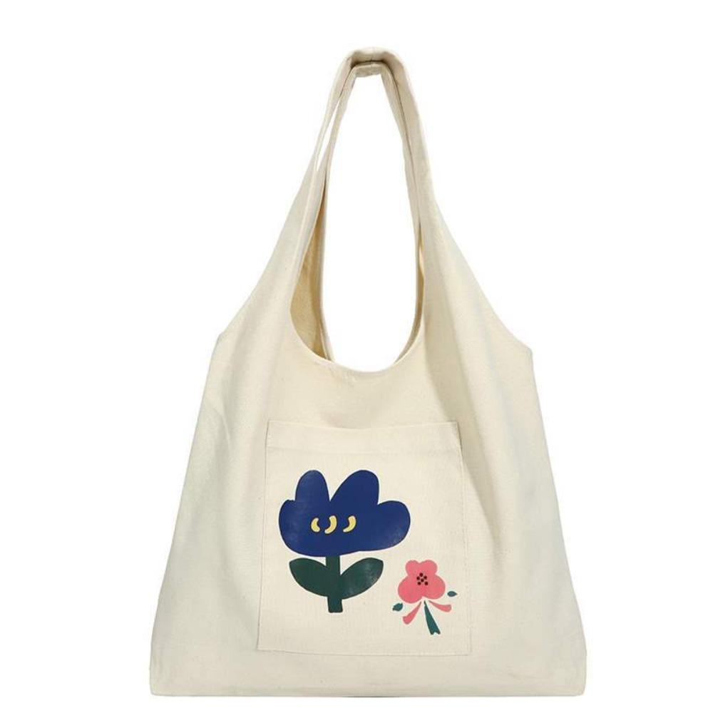Korean Style Canvas Shoulder Bag Large Capacity Women's Armpit Bag Cute Flower Tote Bag Girls