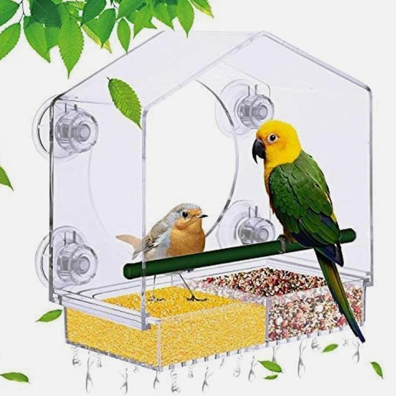 Window Bird Feeder with Strong Suction Cups - Clear Acrylic Bird Feeders for Outdoors, Sturdy and Durable