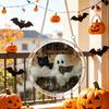 Durable Acrylic Halloween Suncatcher Jigsaw Puzzle Set, Spooky Ghost Floral Meadow Window Hanging Ornament with Metal Porch Decoration Frame & Chain,