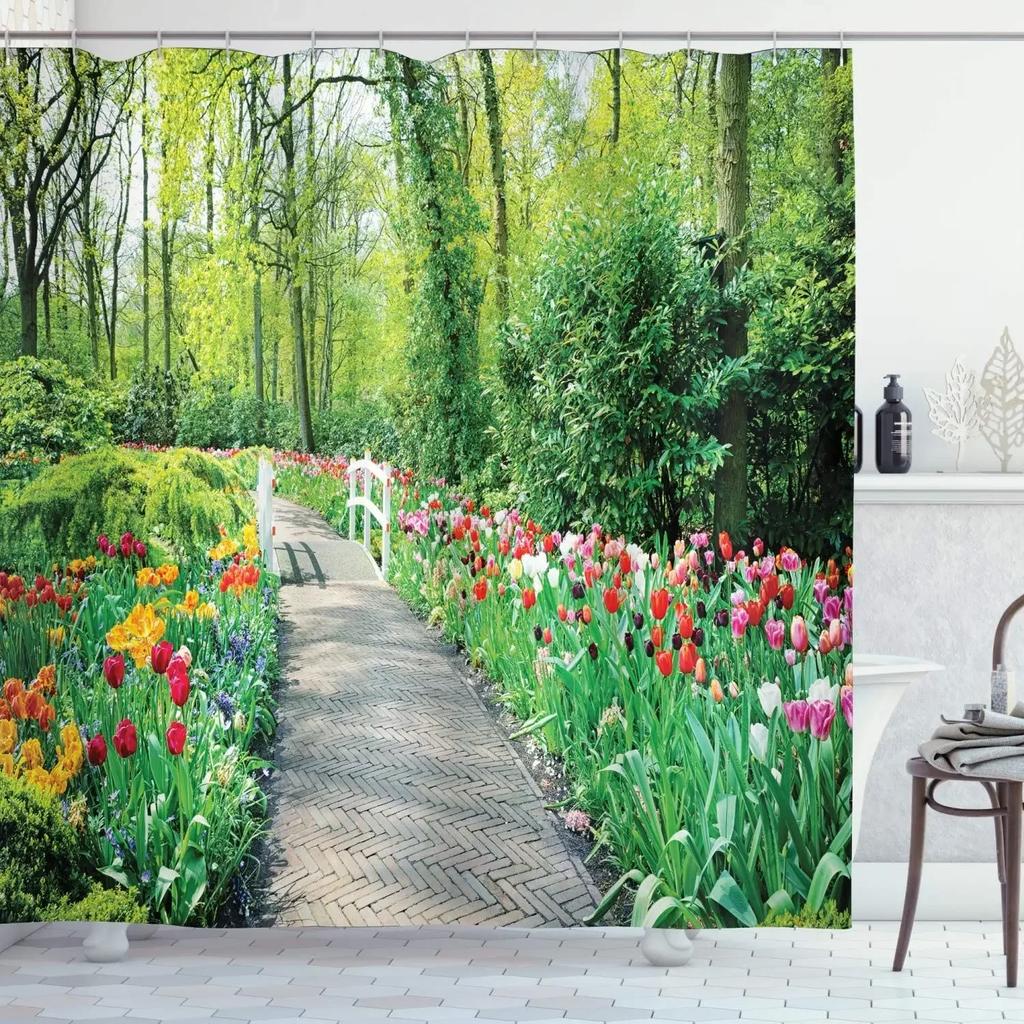 Garden Landscape Shower Curtain Forest Nature Flowers Plants Rural Park Scenery Bath Curtains Modern Printed Bathroom Decor Sets