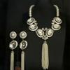 Retro Court Rhinestone Pearl Necklace & Tassel Earring Set