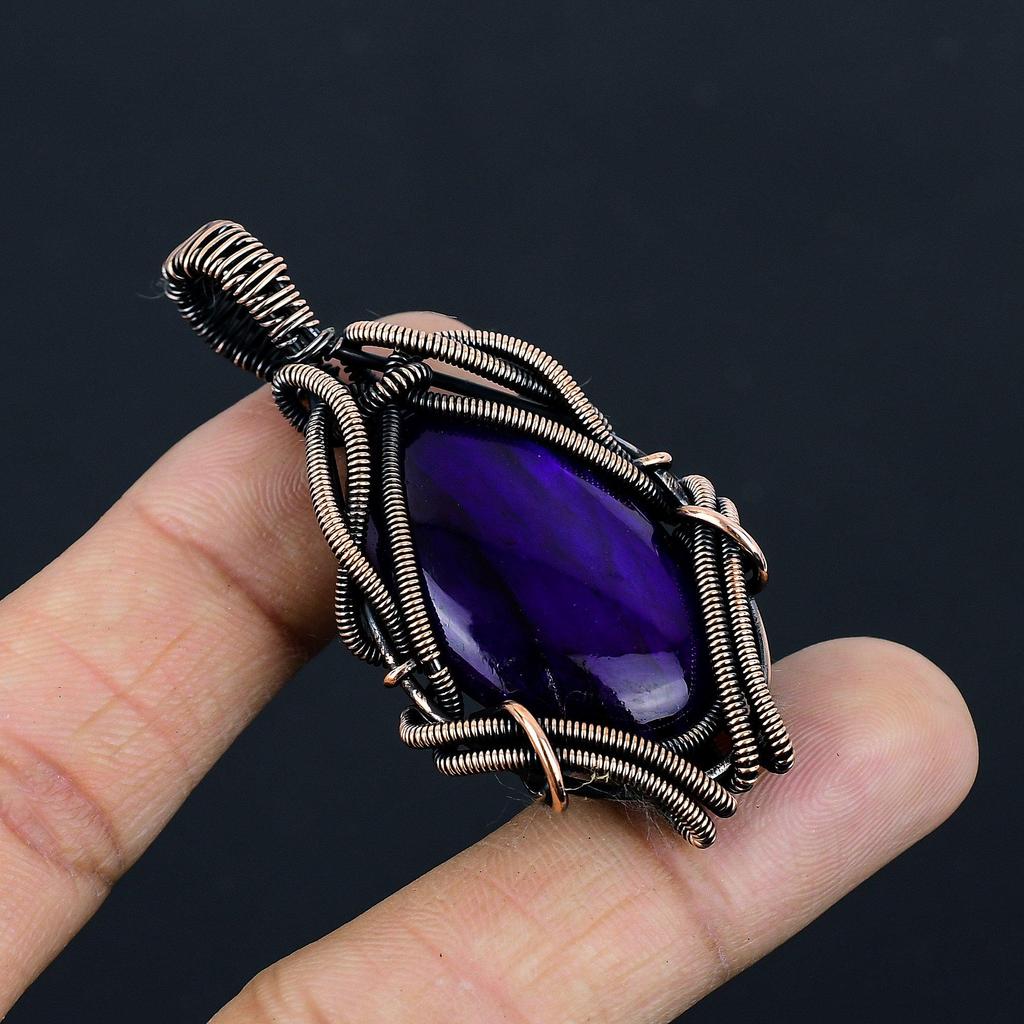 Blue Flash Labradorite Handmade Pendant, Natural Gemstone Jewelry, 999 Copper Wire Wrapped Pendant Jewelry, For Gift