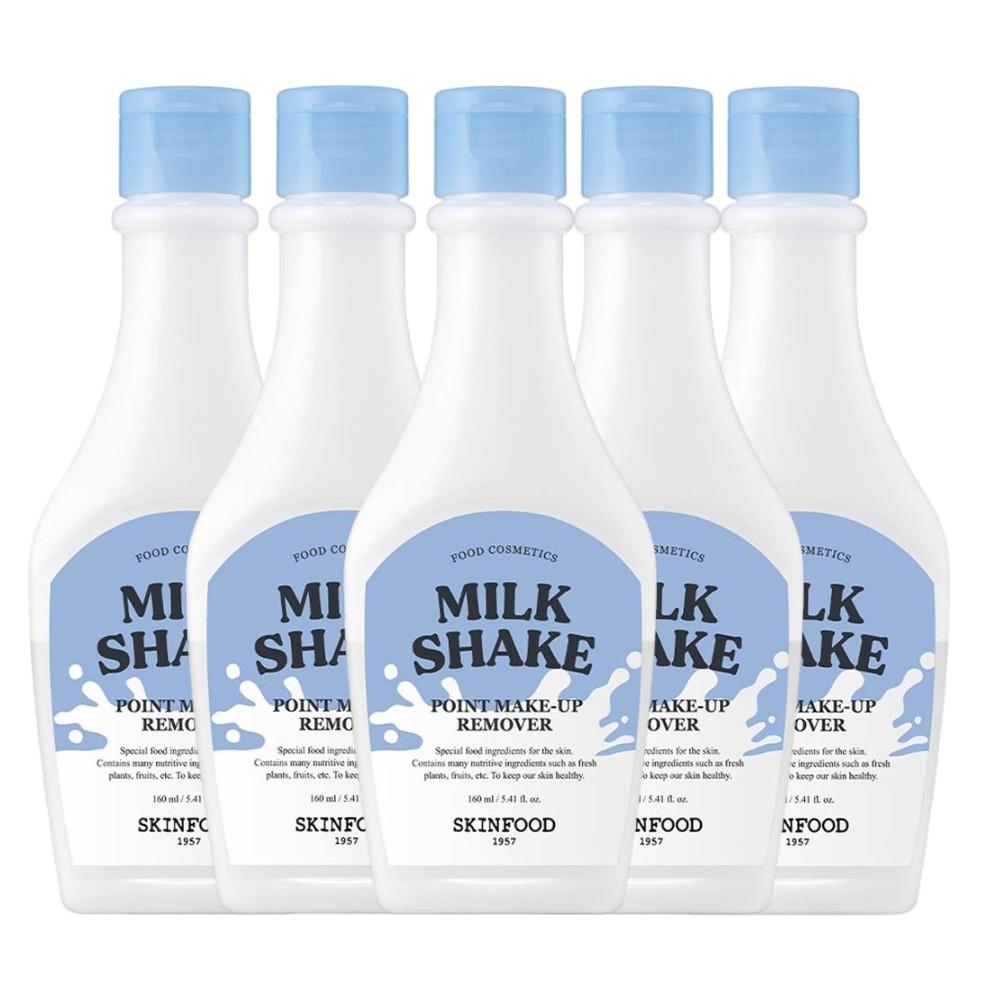 SKINFOOD Milk Shake Point Makeup Remover 160ml (5-Pack) - Gentle Dual-Layer Lip & Eye Cleanser - Radiant Korean Skincare Bundle