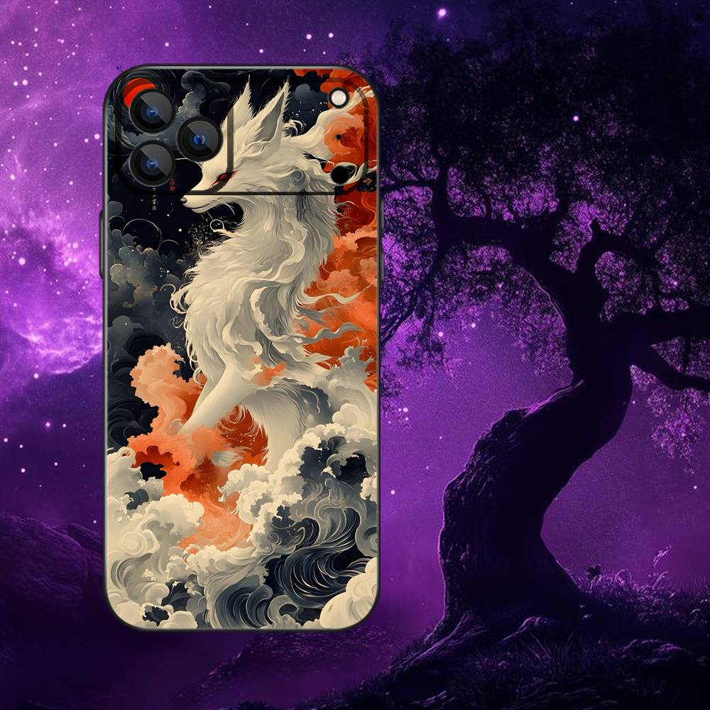 Nine tailed fox Phone Case For iPhone 17,16,15,14,13,12,Pro,Max,Plus,E,SE4,Air,Mini Black Soft Box