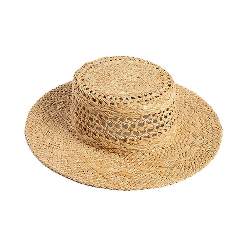 New French Retro Style Breathable Hollow Pattern Wide Brim Raffia Sun Hat Ladies Summer Travel Trendy Concave Top Straw Hat