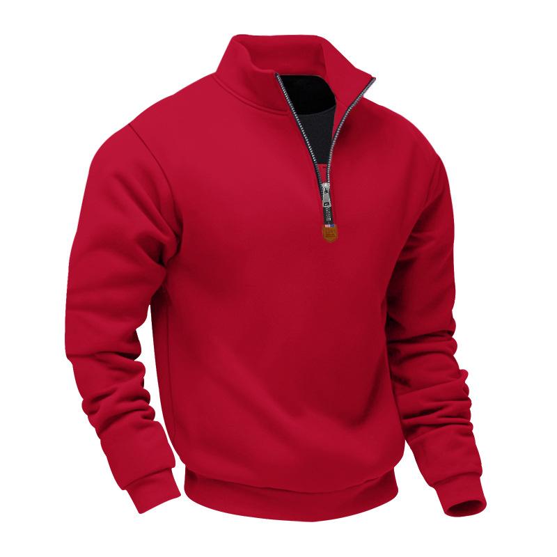 Sweat-shirt décontracté de sport à manches longues et demi-zip pour homme, lourd, doublé polaire, doux pour la peau, chaud, à col montant