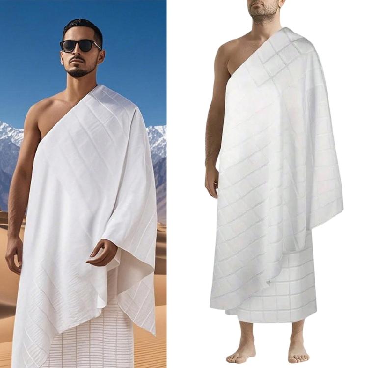 Natural  Ehram Ahram Hajj and Umrah Towel Set Ihram for Men 110×210 Cm (43×82.68 In) Islamic Clothing Ihram Towel Set