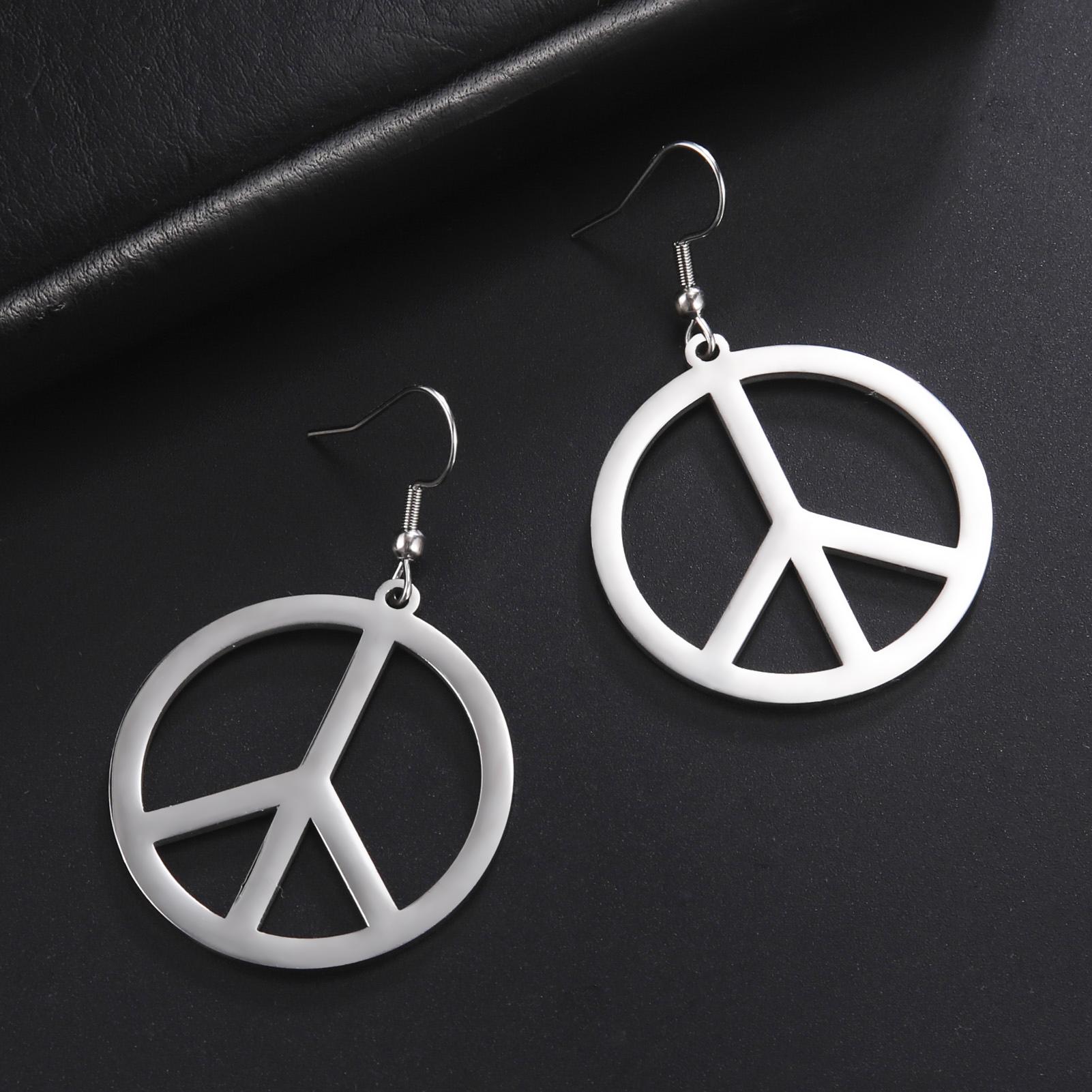 

Stainless Steel Peace Sign Symbol Drop Earrings Vintage Amulet Round Geometric Earrings For Women Love Peace Person Jewelry no