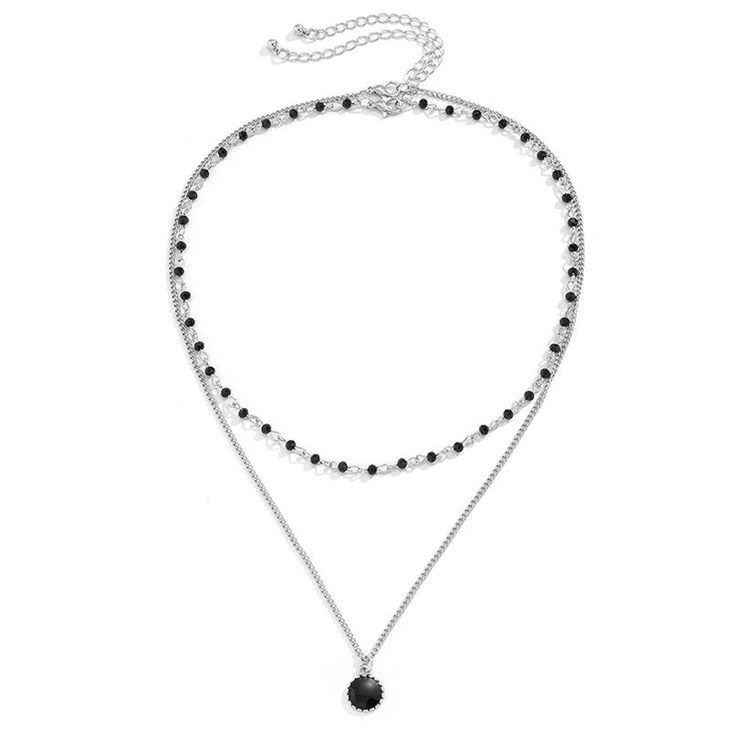 Simple Double-Layered Pearl Necklace Man Black  Pendant For Men'S Chain Jewelry Accessories