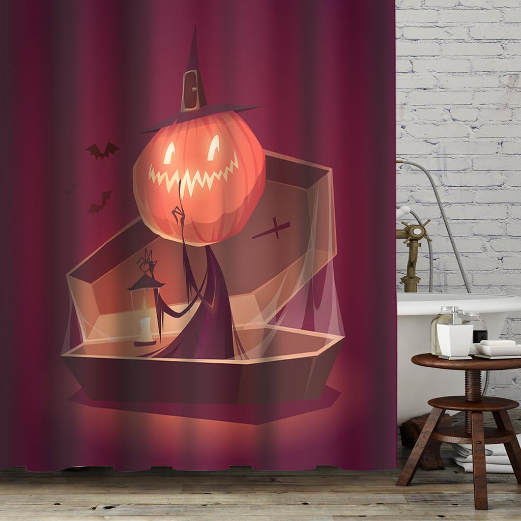 Horrific Shower Curtains Halloween 3D Print Fabric Pastel Waterproof Bathroom Curtain Pumpkin Bat Print Home Decor with Hooks