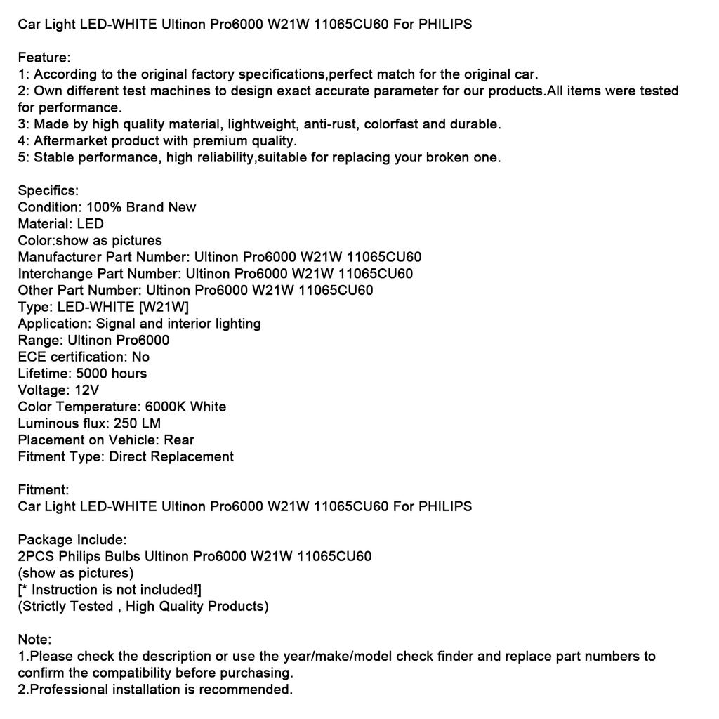 Car Light LED-WHITE Ultinon Pro6000 W21W 11065CU60 For Philip