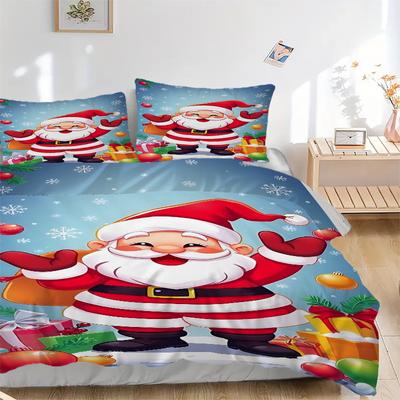3pc Christmas Santa Claus Home Bedding Set-Festive Decor for Bedroom,Guest Room,Living Room 1162a