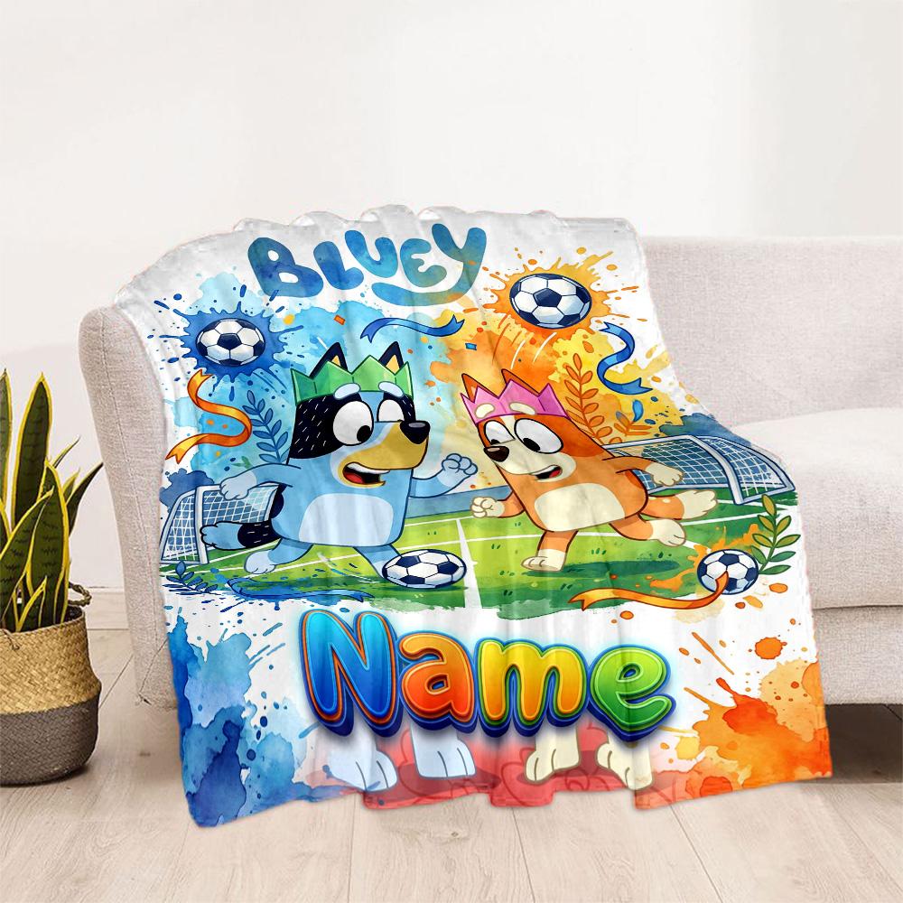 Soccer Fun Bluey Customize Text Blanket Throw Personalized Blanket Soft & Cozy Versatile for Bed Office Chair Couch Seaside Four Seasons Universal