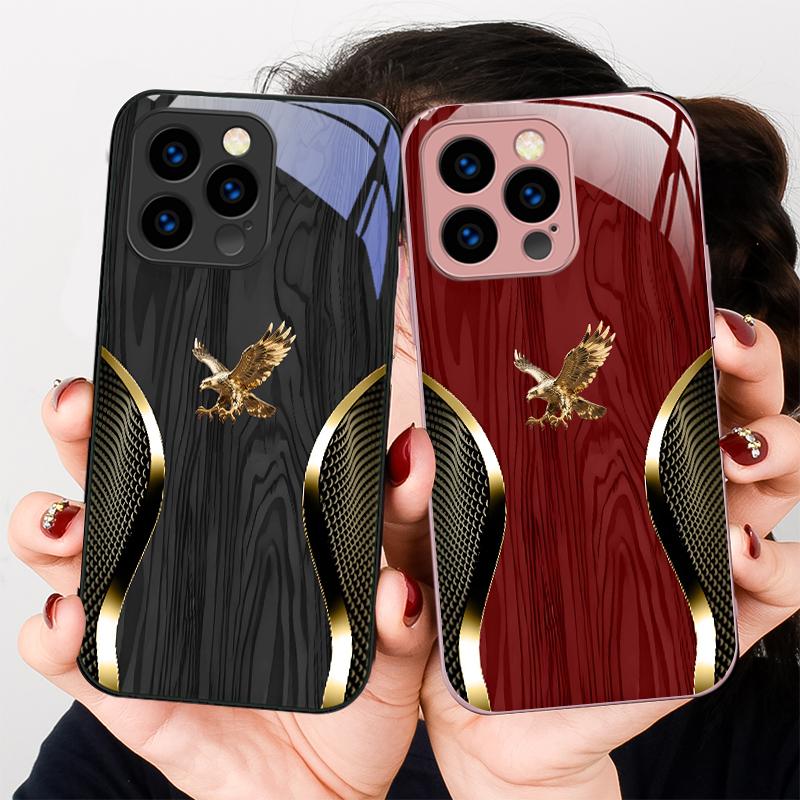 Noble Golden Eagle Ring For iPhone 17 Air 16 E 15 14 13 Plus 12 mini 17 Pro Max 11Pro XR Xs X 7 8 11 Tempered Glass Phone Case