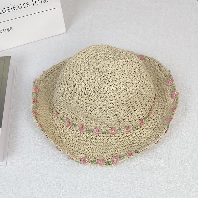 Straw Hat Women's Summer Woven Small Flower New Hat Seaside Vacation Trip Foldable Sunscreen Sun Hat