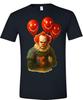 Einzigartiges schwarzes Kurzarm-T-Shirt mit Pennywise dem Clown und Ballons